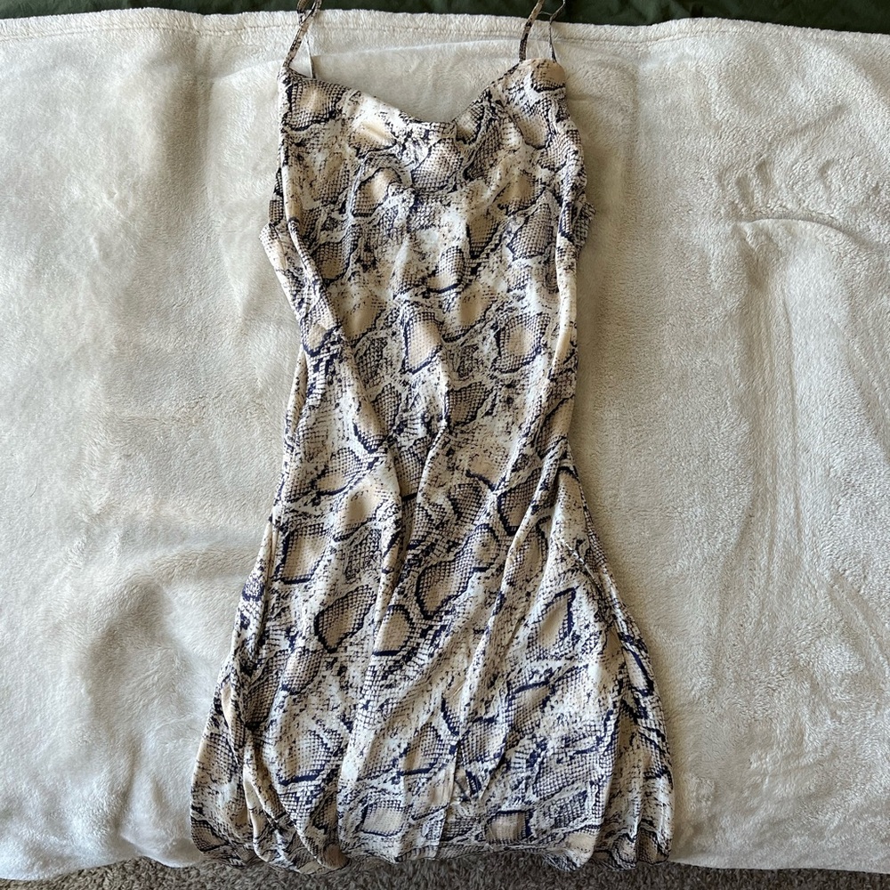 Snakeskin print slouchy neck midi dress